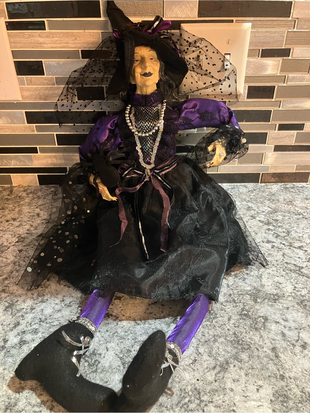 Large Halloween Witch Shelf Doll 24” Length Black Purple